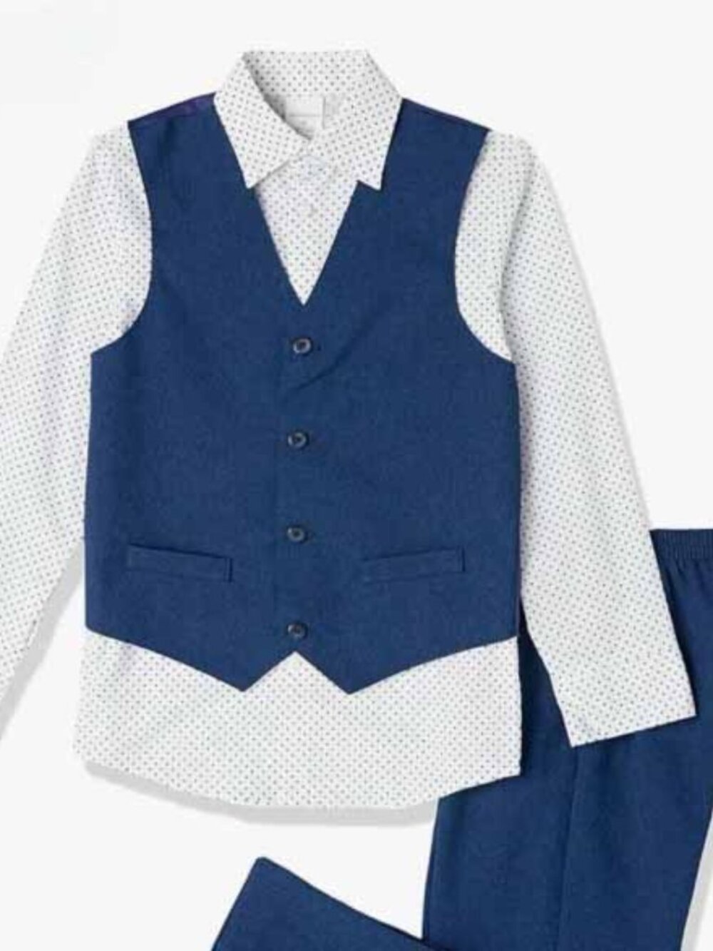 NEW Boys' - Van Heusen - 3 Piece Blue Jean Suit Vest Polka Dot Shirt Pants SZ 6